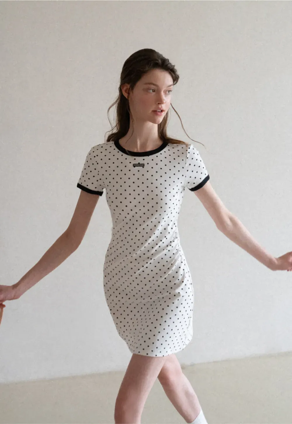 Polka Dot T Shirt Dress With Contrast Trim