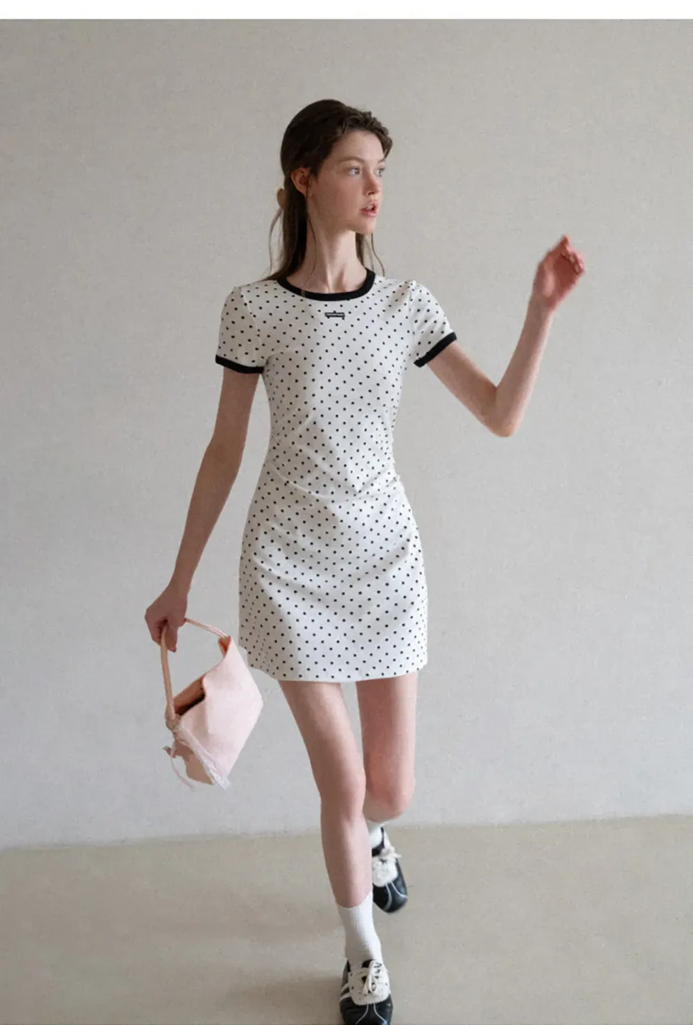 Polka Dot T Shirt Dress With Contrast Trim