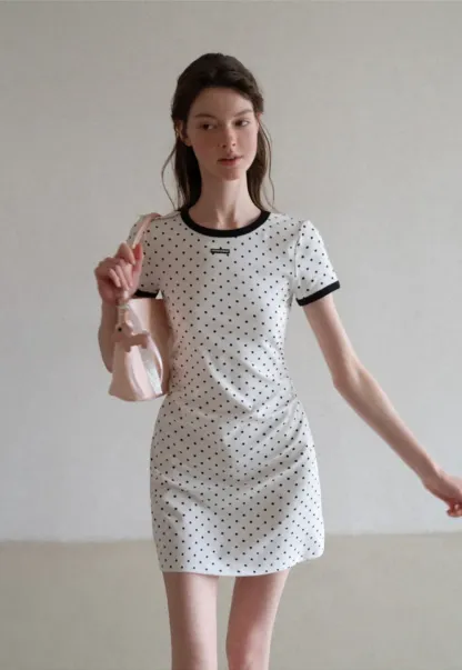 Polka Dot T Shirt Dress With Contrast Trim