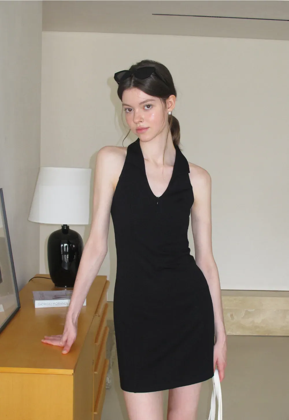 Halter Neck Zip Front Fitted Dress