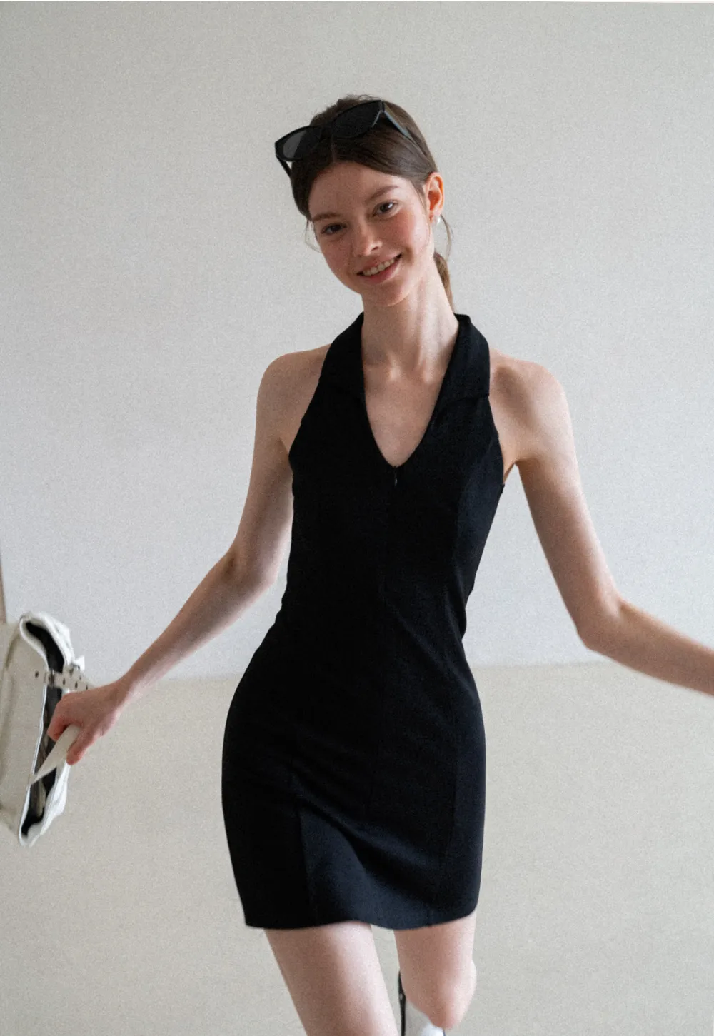 Halter Neck Zip Front Fitted Dress