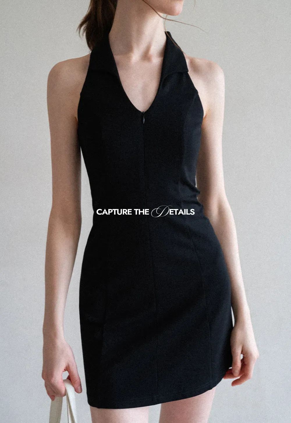 Halter Neck Zip Front Fitted Dress