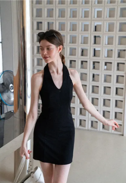 Halter Neck Zip Front Fitted Dress