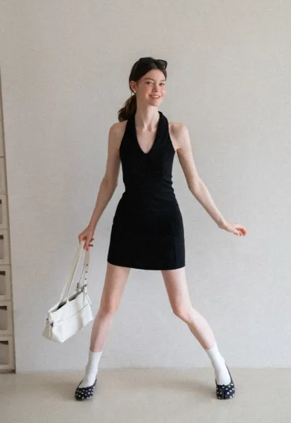 Halter Neck Zip Front Fitted Dress
