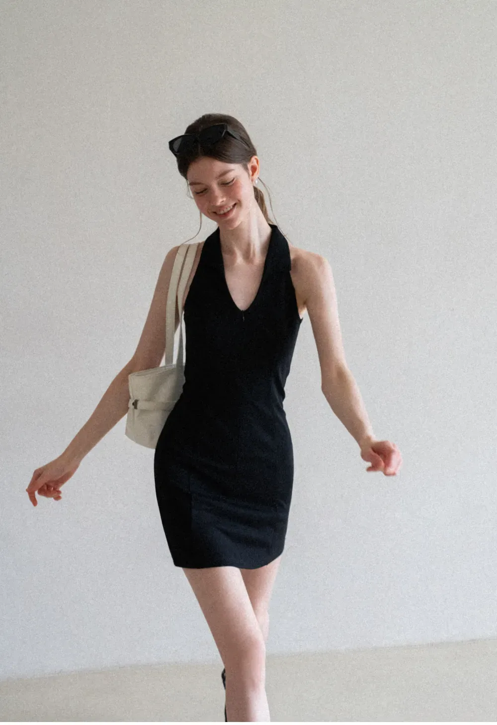Halter Neck Zip Front Fitted Dress