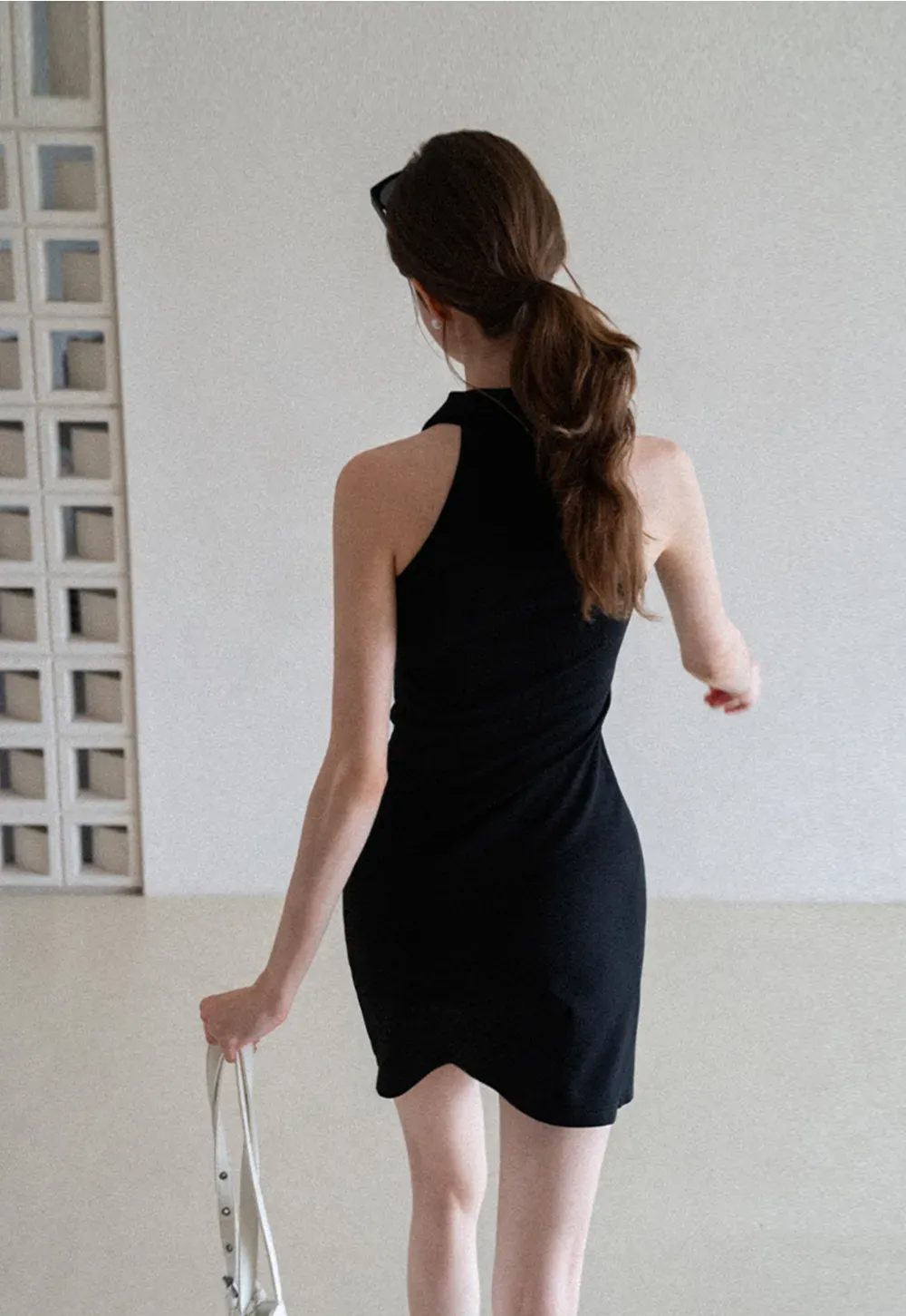 Halter Neck Zip Front Fitted Dress