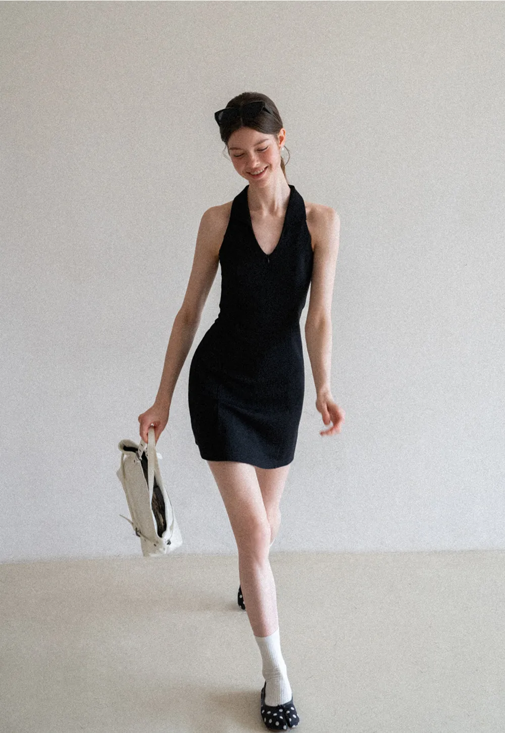 Halter Neck Zip Front Fitted Dress