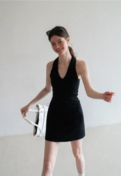 Halter Neck Zip Front Fitted Dress