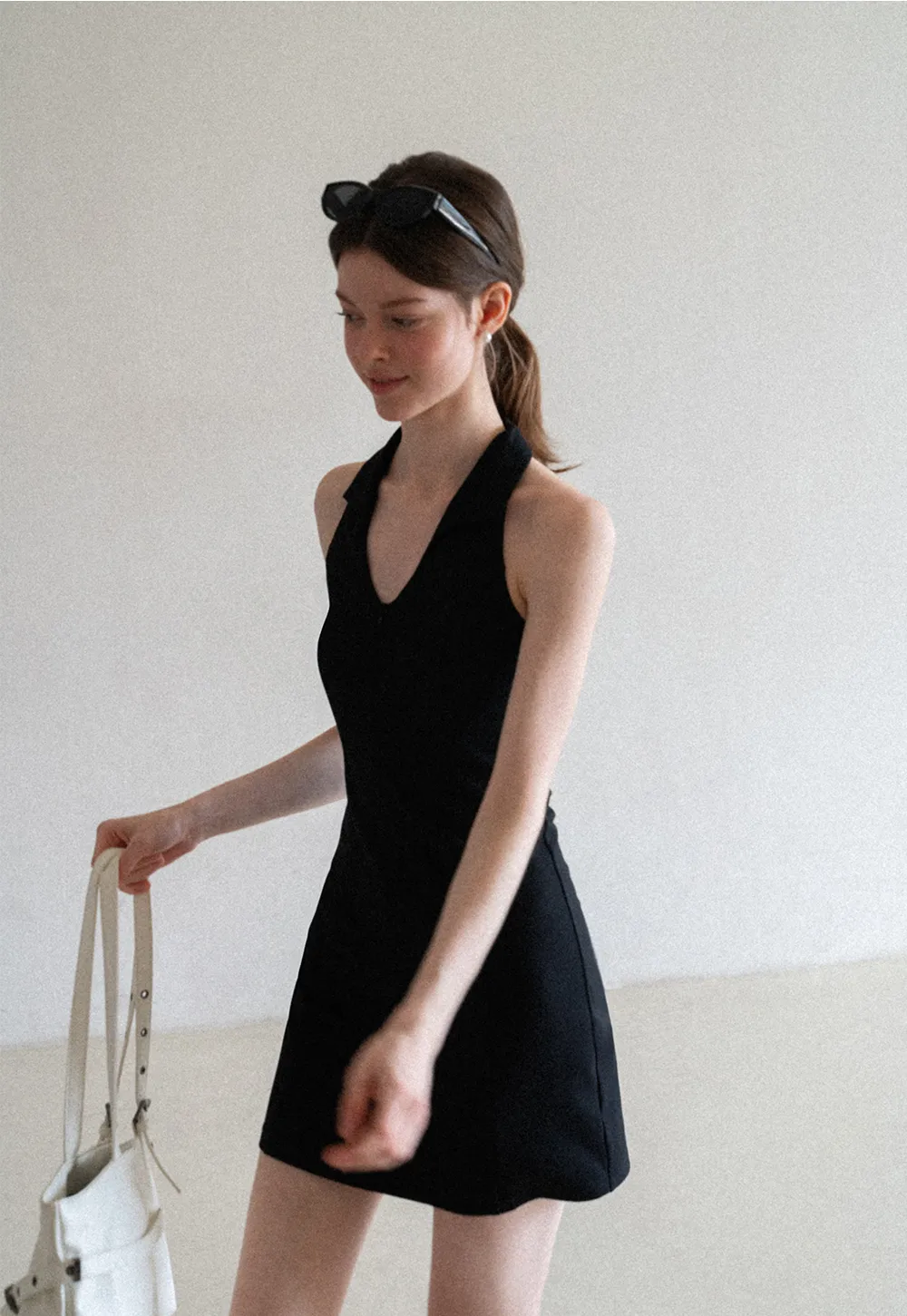 Halter Neck Zip Front Fitted Dress