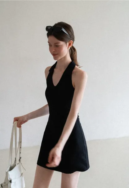 Halter Neck Zip Front Fitted Dress