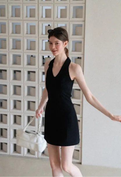 Halter Neck Zip Front Fitted Dress