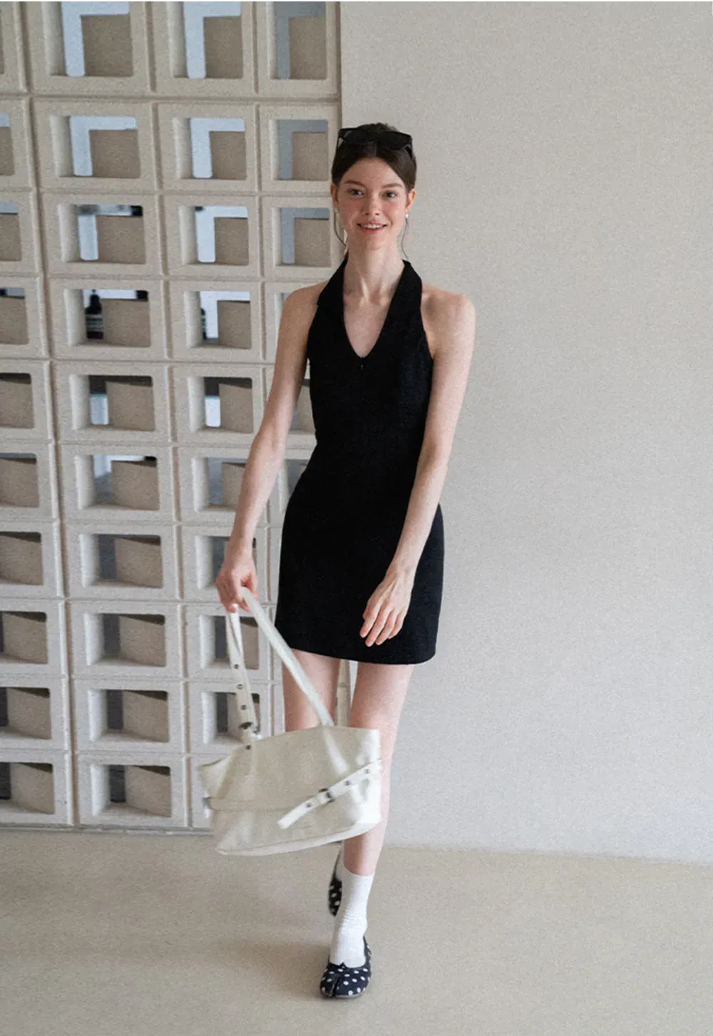 Halter Neck Zip Front Fitted Dress