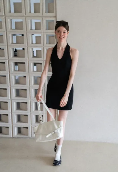 Halter Neck Zip Front Fitted Dress