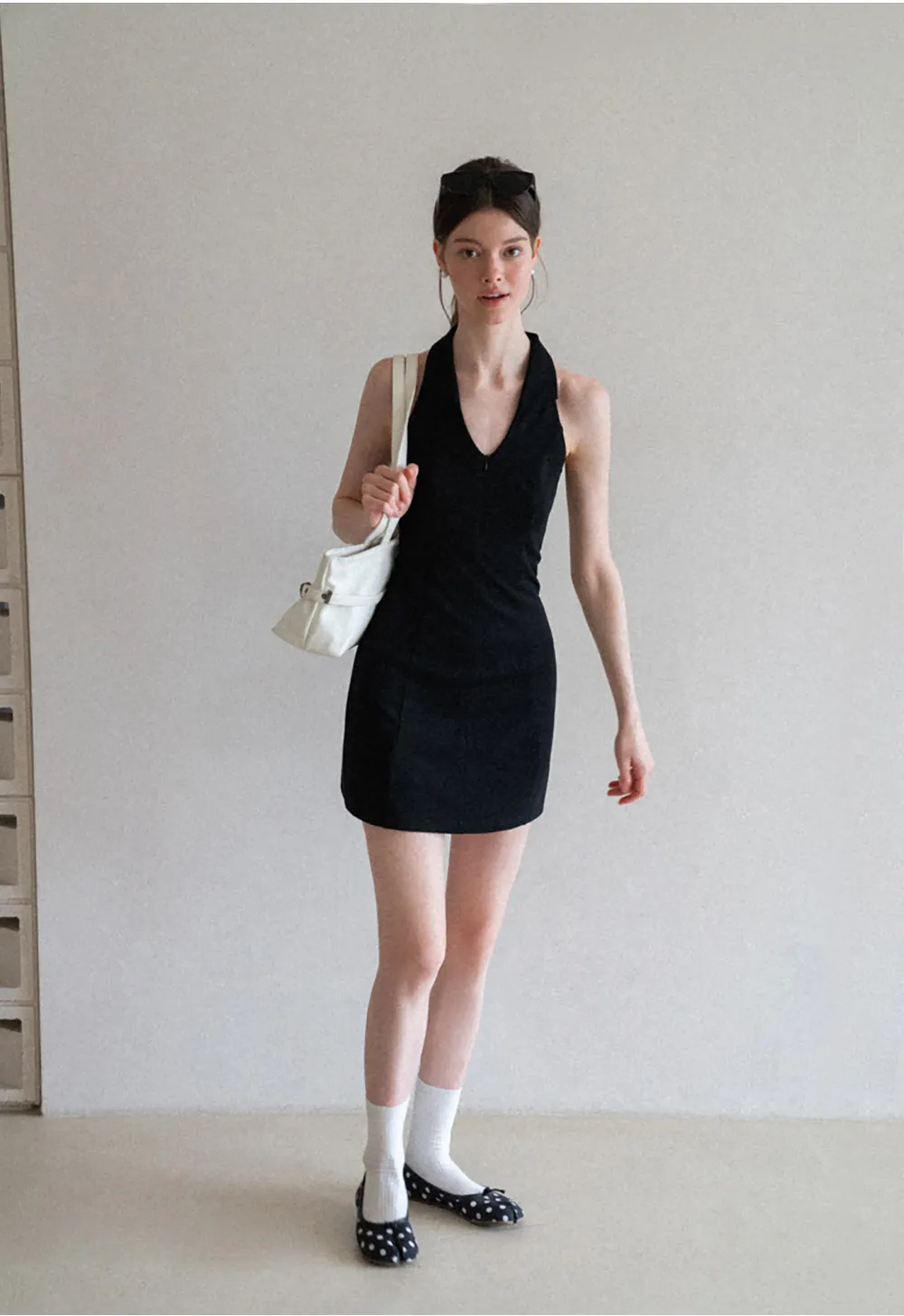 Halter Neck Zip Front Fitted Dress