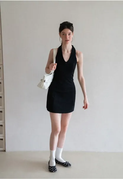 Halter Neck Zip Front Fitted Dress