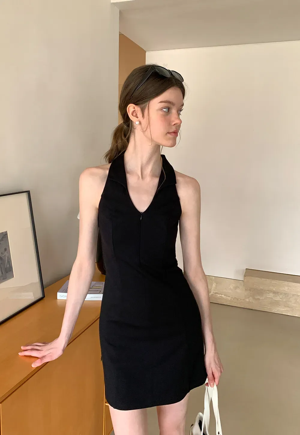 Halter Neck Zip Front Fitted Dress