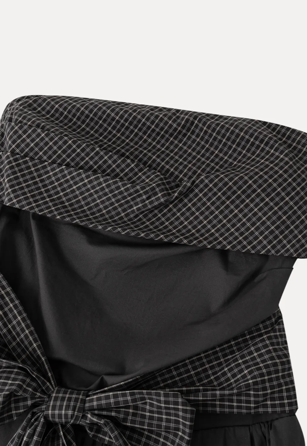 Strapless dress with checkered bodice and tie waist