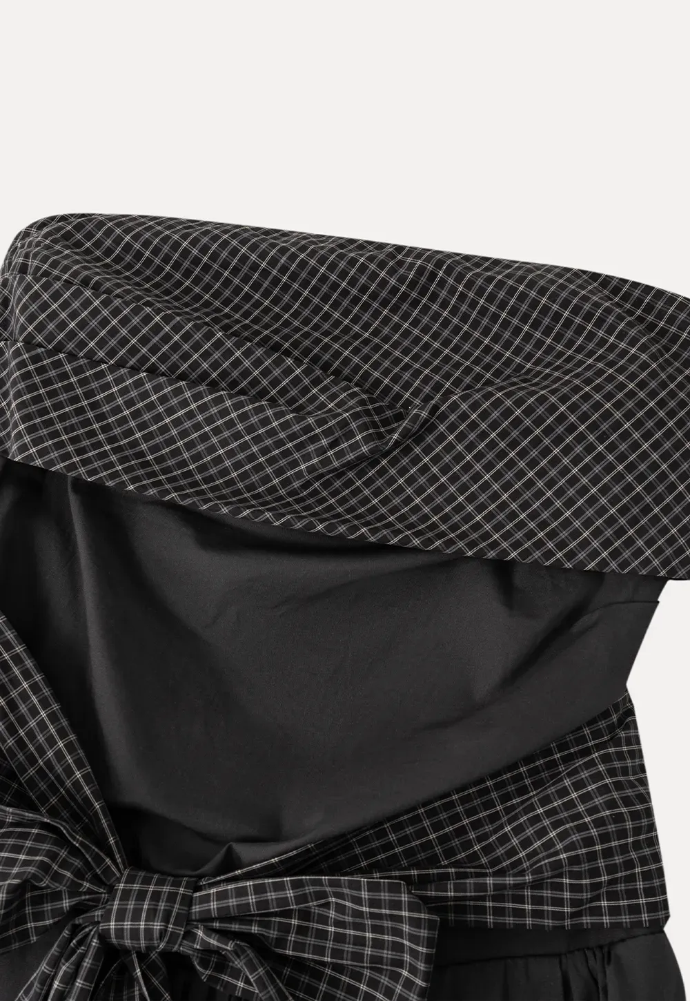 Strapless dress with checkered bodice and tie waist