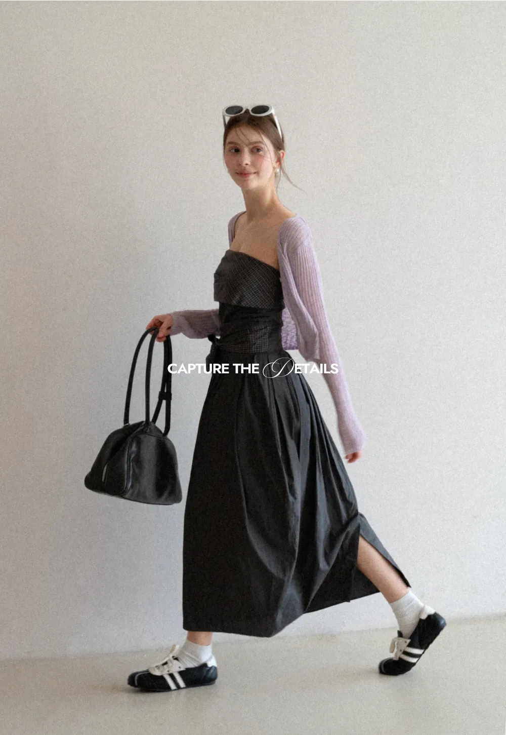 Strapless dress with checkered bodice and tie waist