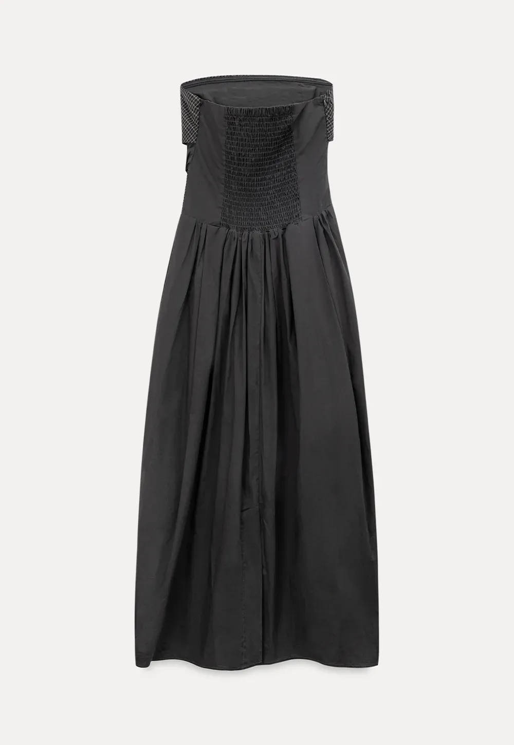 Strapless dress with checkered bodice and tie waist