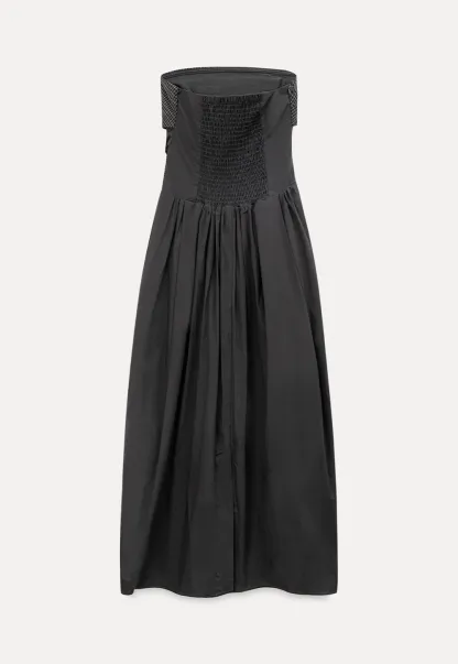 Strapless dress with checkered bodice and tie waist