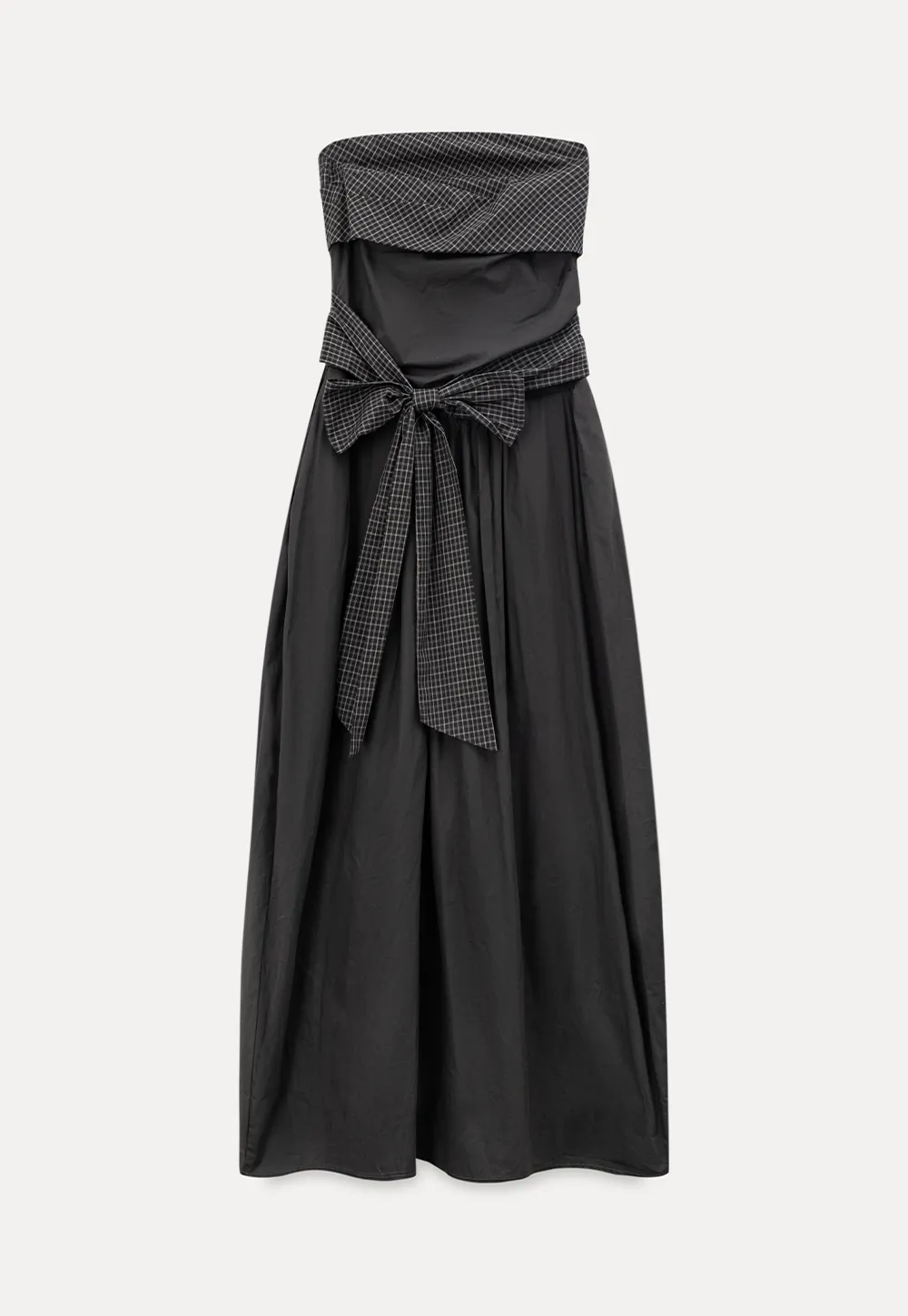 Strapless dress with checkered bodice and tie waist