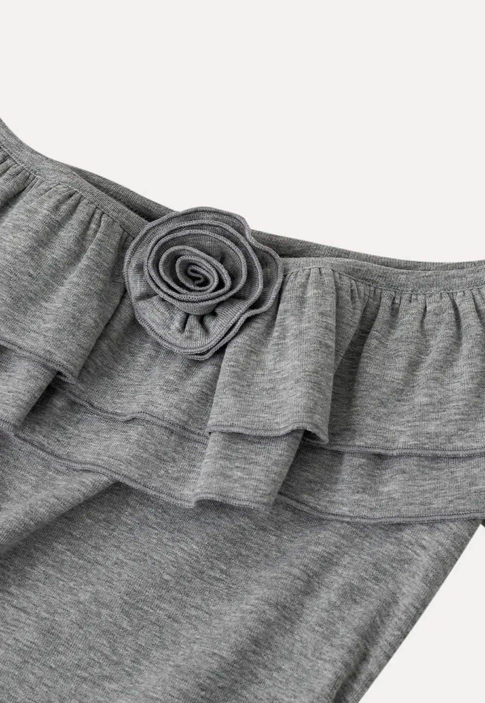 Ruffled Off Shoulder Mini Dress with Floral Applique