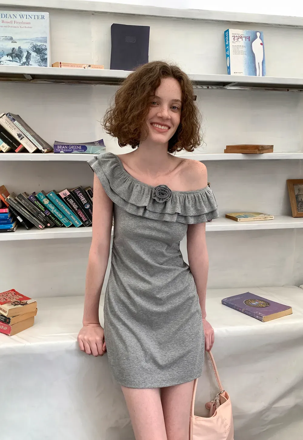 Ruffled Off Shoulder Mini Dress with Floral Applique