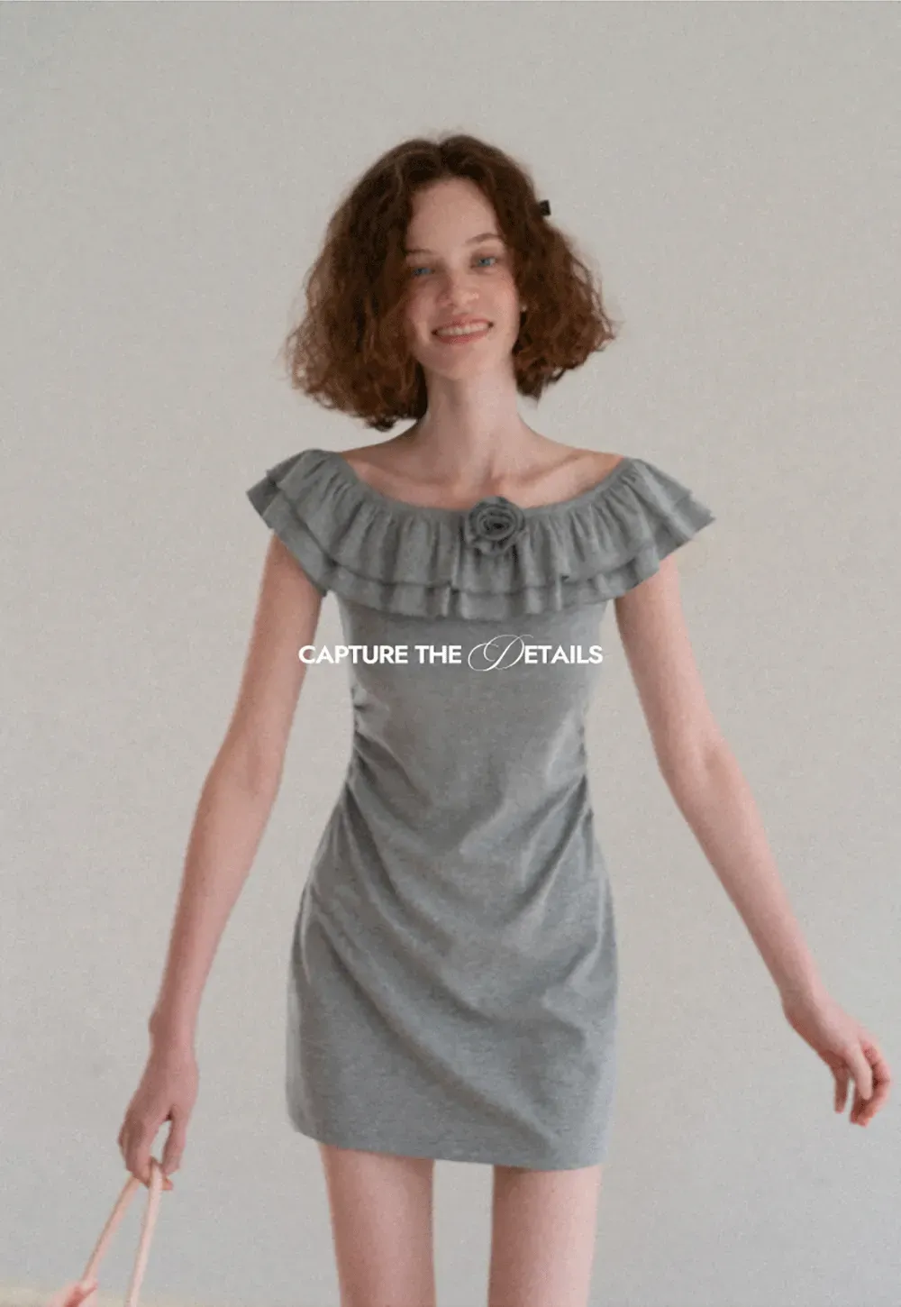 Ruffled Off Shoulder Mini Dress with Floral Applique