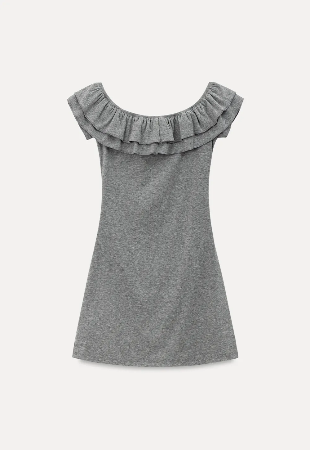 Ruffled Off Shoulder Mini Dress with Floral Applique