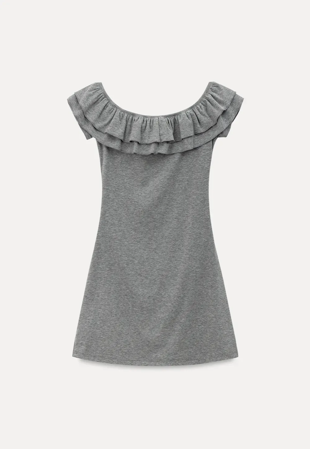 Ruffled Off Shoulder Mini Dress with Floral Applique