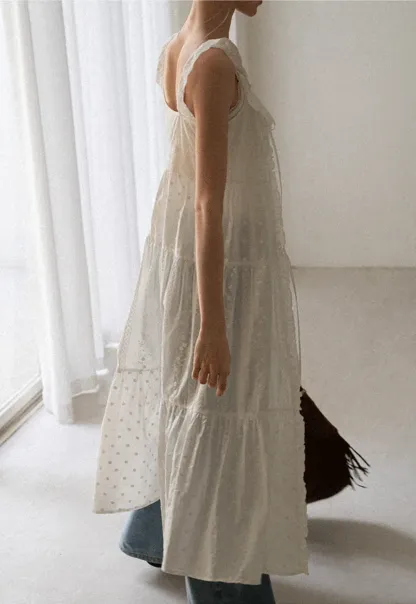 Lace Trim Drawstring Front Sleeveless Dress