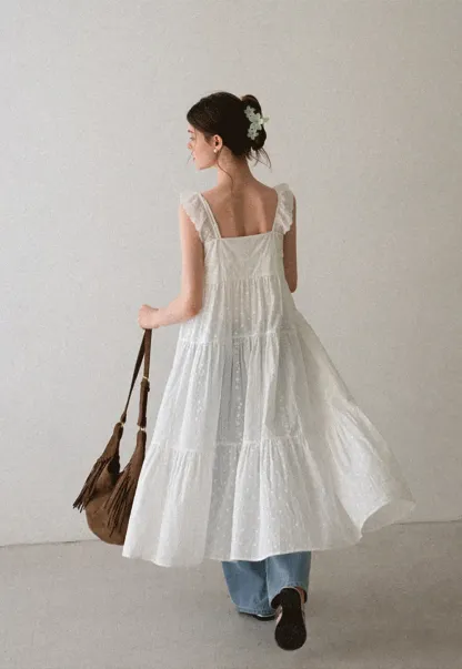 Lace Trim Drawstring Front Sleeveless Dress
