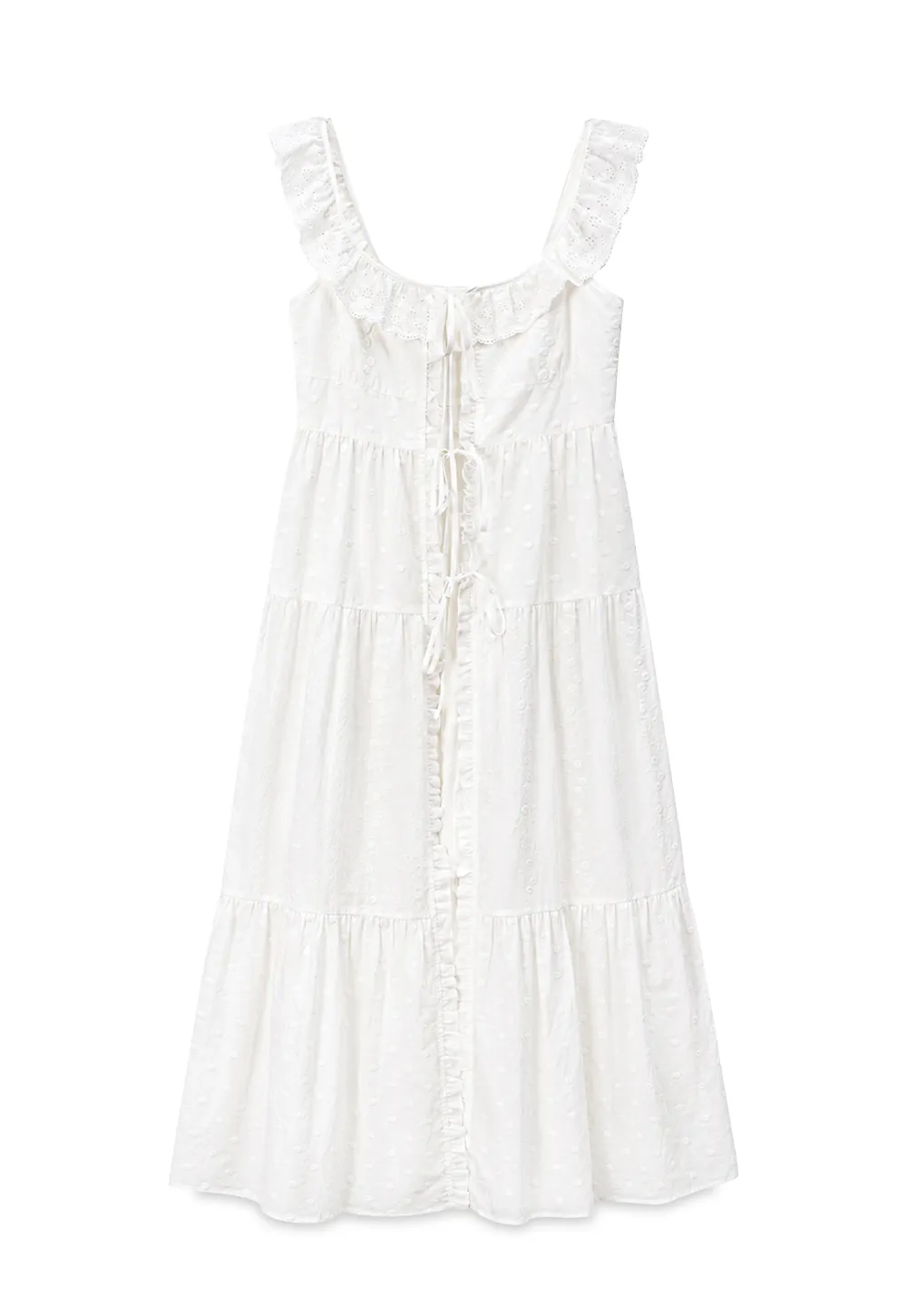 Lace Trim Drawstring Front Sleeveless Dress