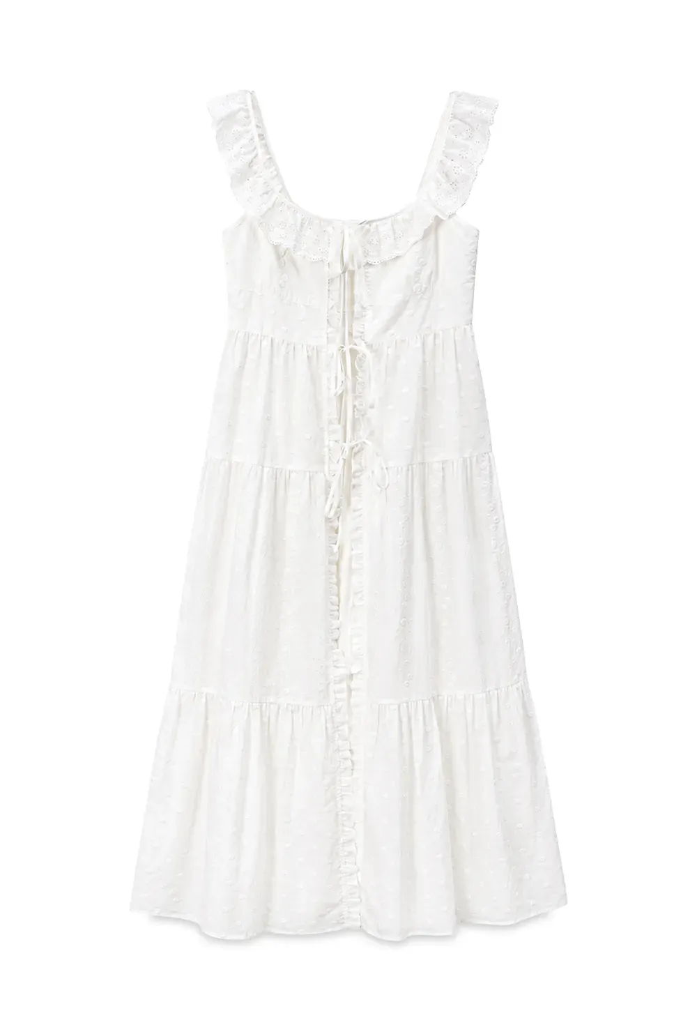 Lace Trim Drawstring Front Sleeveless Dress