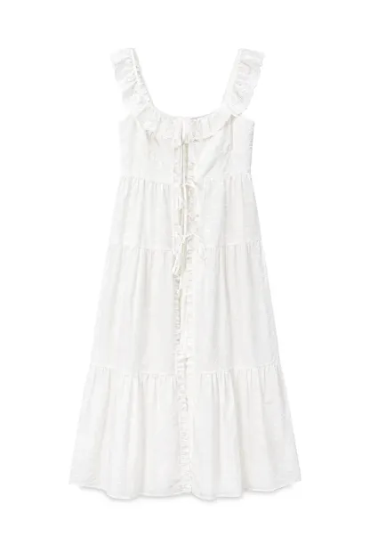 Lace Trim Drawstring Front Sleeveless Dress