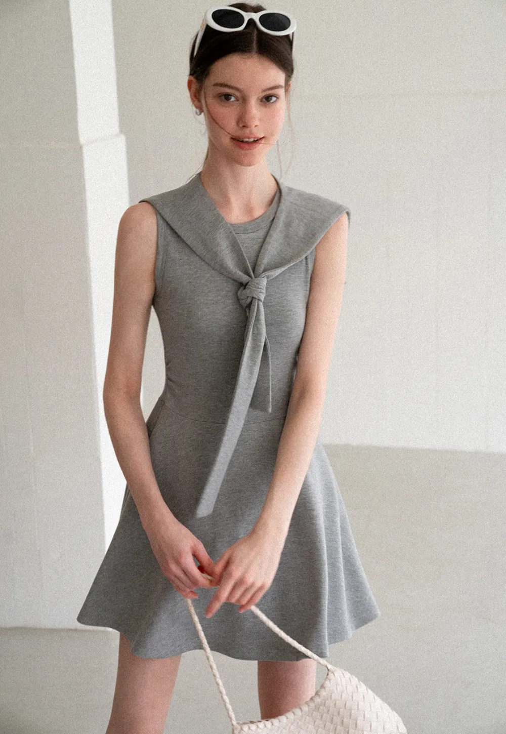 Knotted Collar Sleeveless Fit and Flare Dress