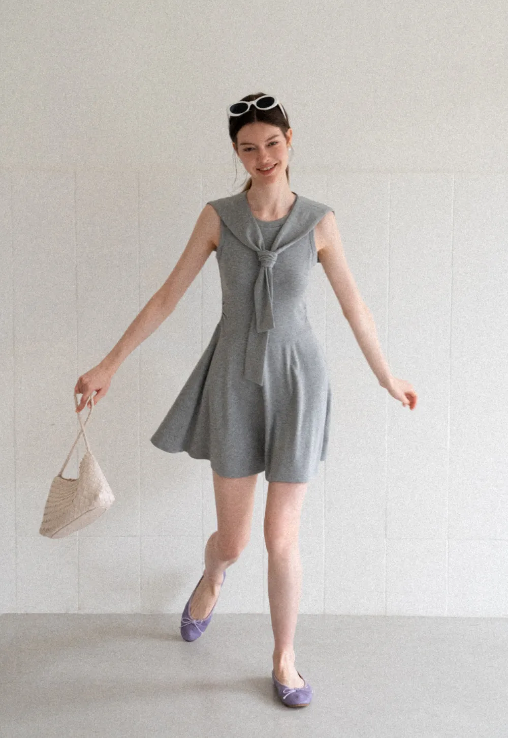 Knotted Collar Sleeveless Fit and Flare Dress