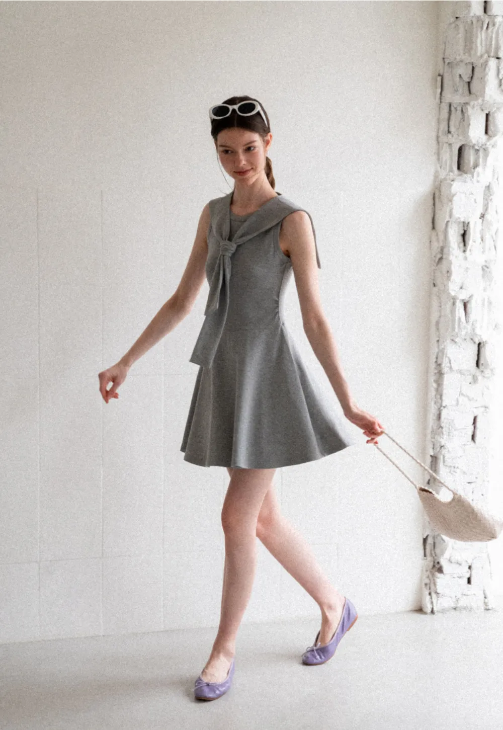 Knotted Collar Sleeveless Fit and Flare Dress