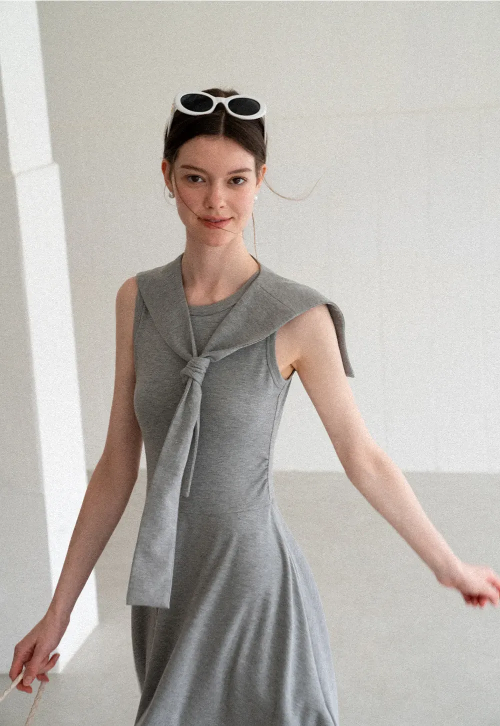 Knotted Collar Sleeveless Fit and Flare Dress