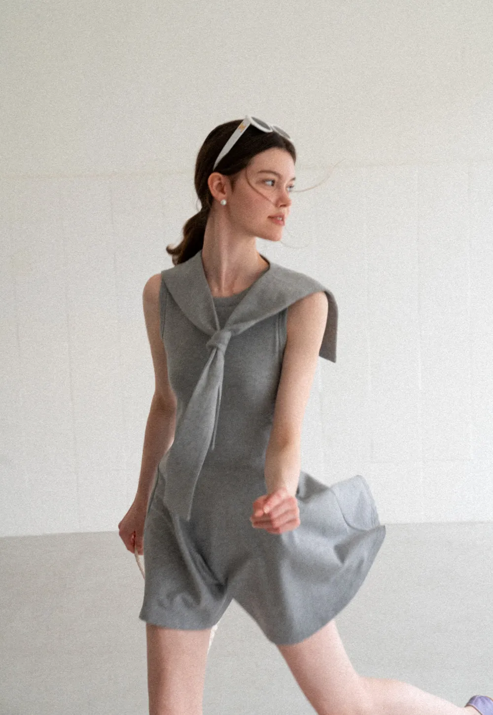 Knotted Collar Sleeveless Fit and Flare Dress