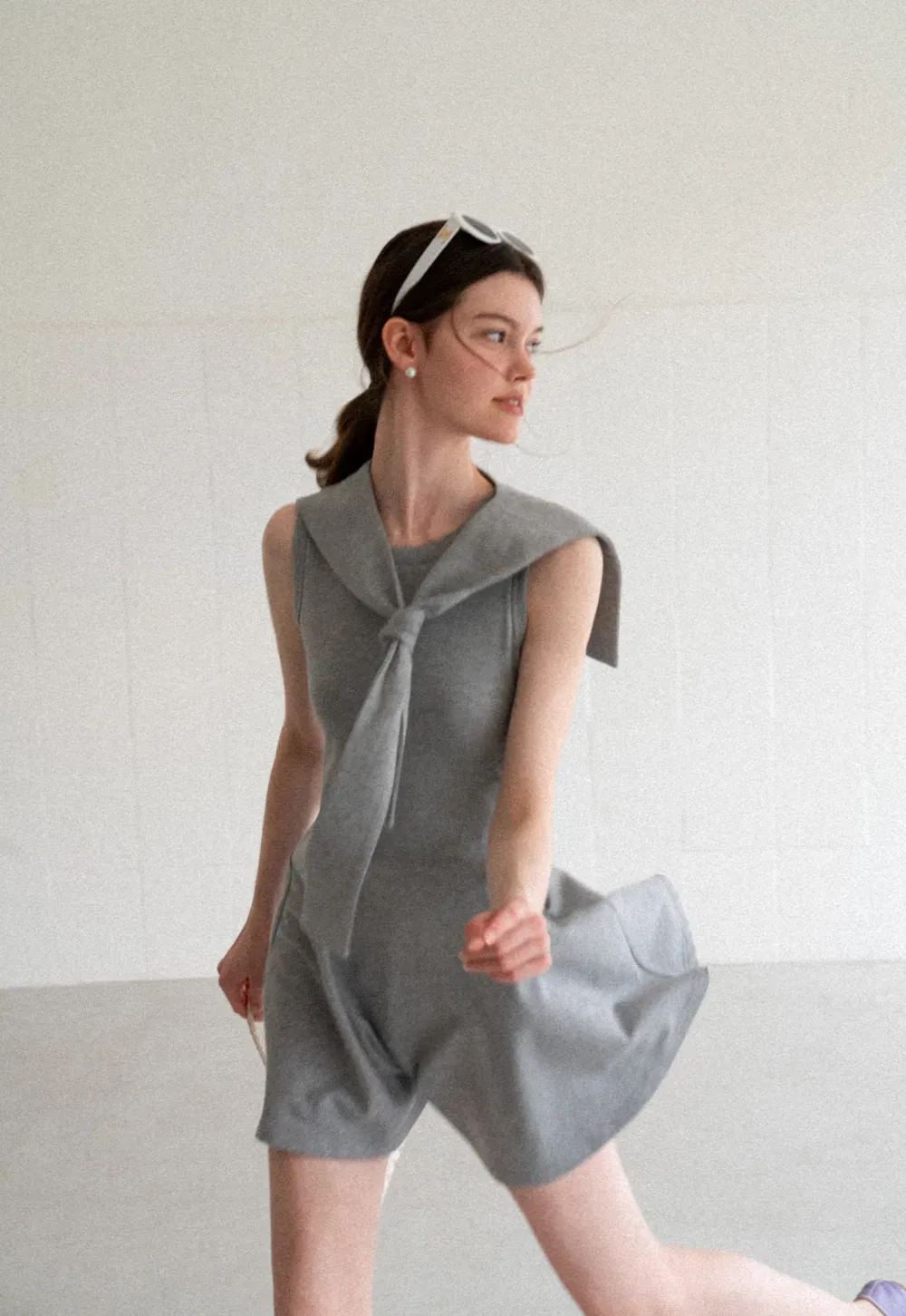 Knotted Collar Sleeveless Fit and Flare Dress