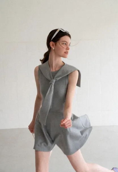 Knotted Collar Sleeveless Fit and Flare Dress
