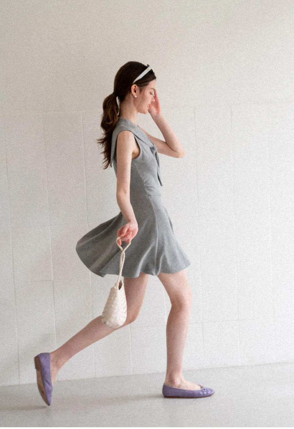 Knotted Collar Sleeveless Fit and Flare Dress