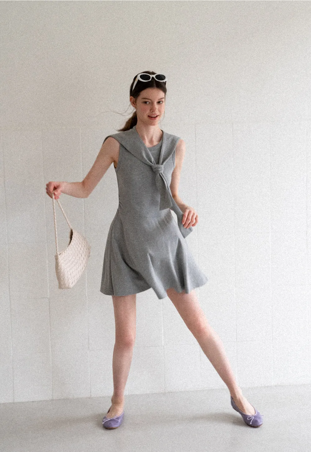 Knotted Collar Sleeveless Fit and Flare Dress