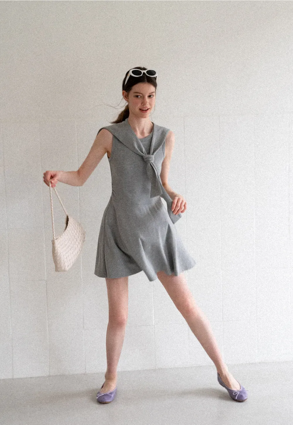Knotted Collar Sleeveless Fit and Flare Dress