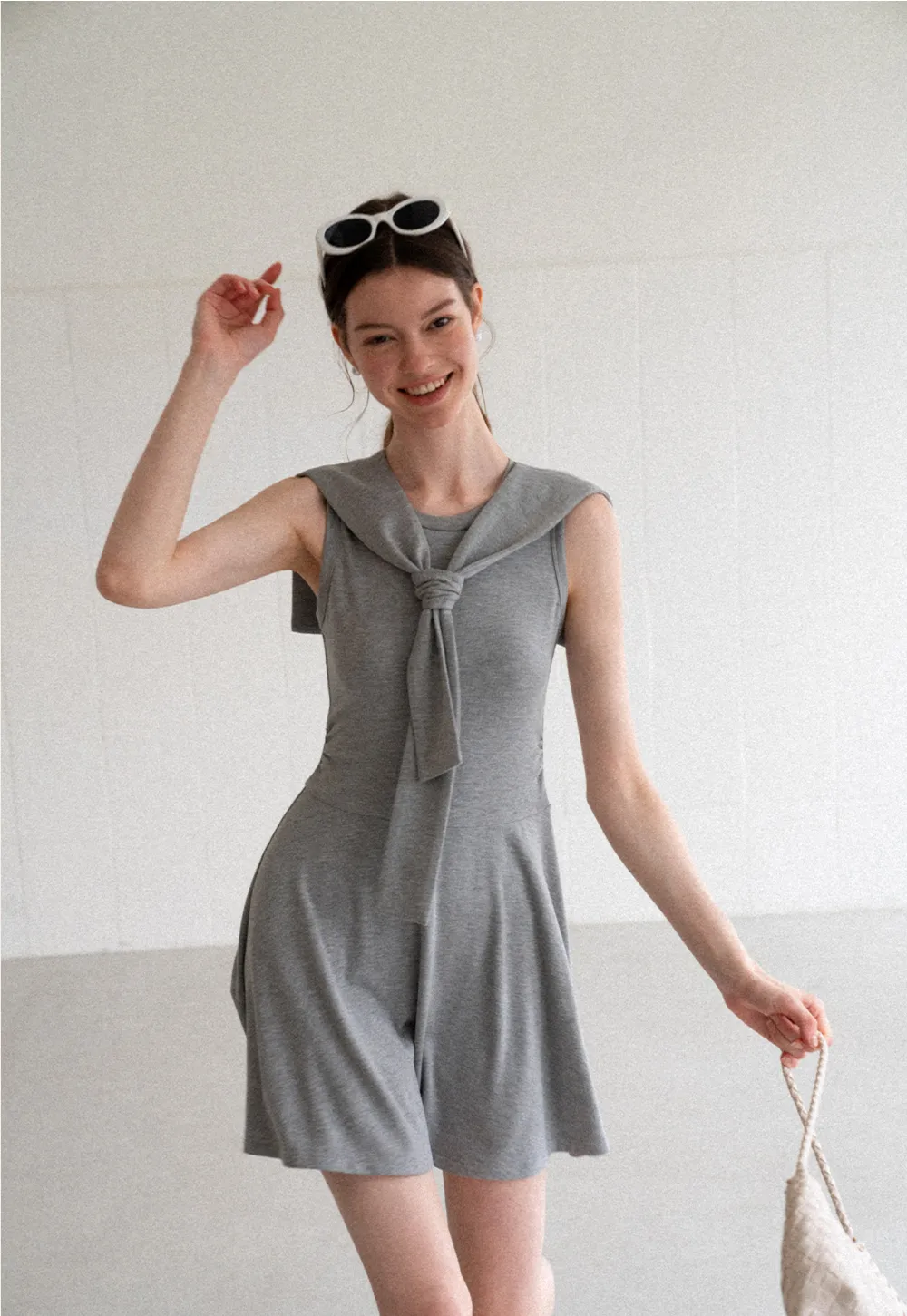 Knotted Collar Sleeveless Fit and Flare Dress