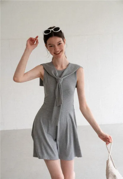 Knotted Collar Sleeveless Fit and Flare Dress