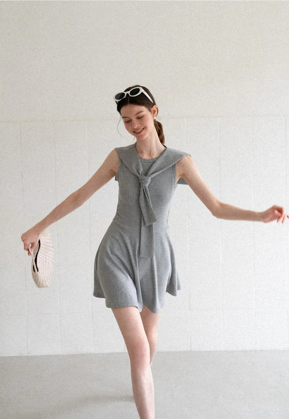 Knotted Collar Sleeveless Fit and Flare Dress
