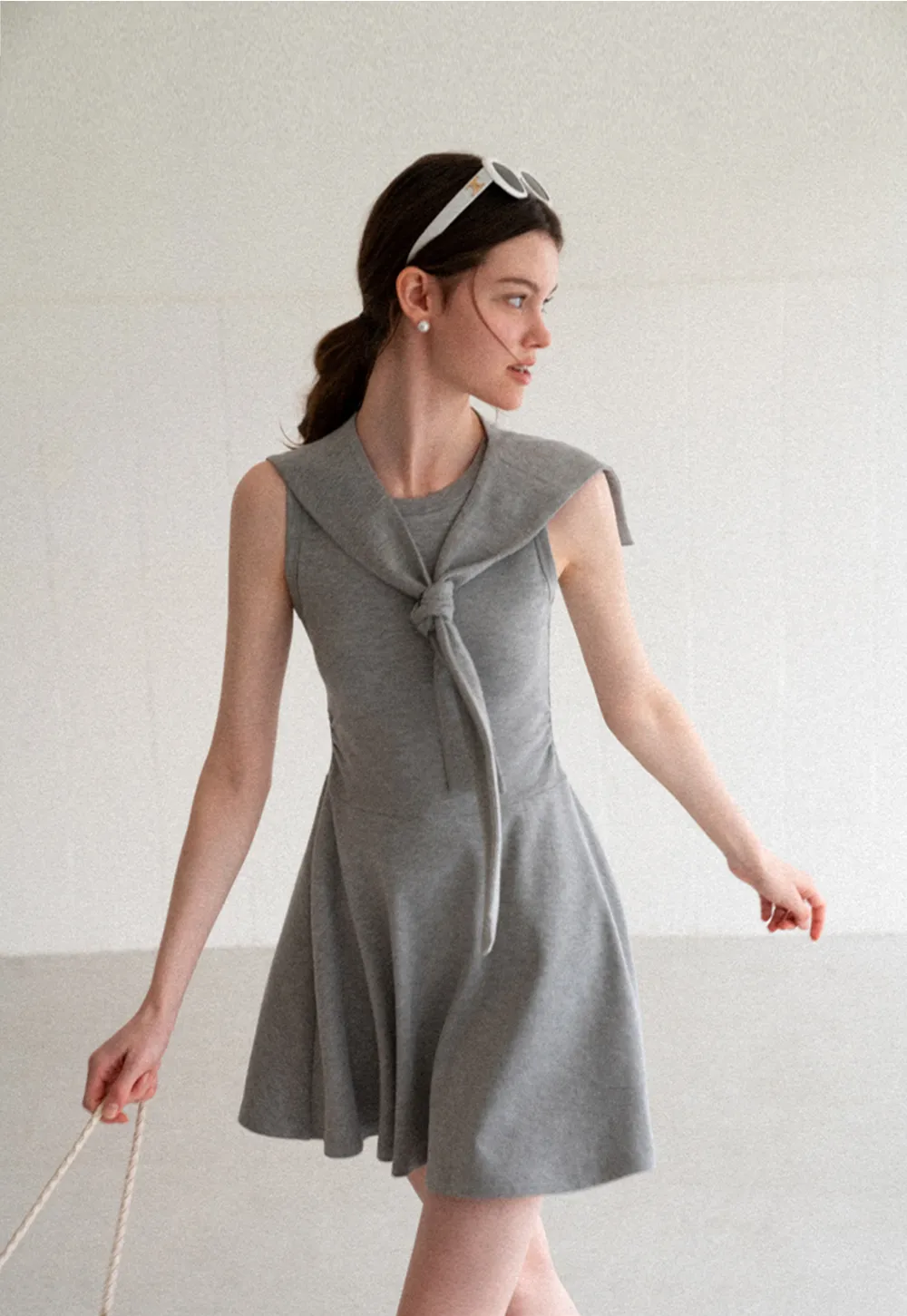 Knotted Collar Sleeveless Fit and Flare Dress